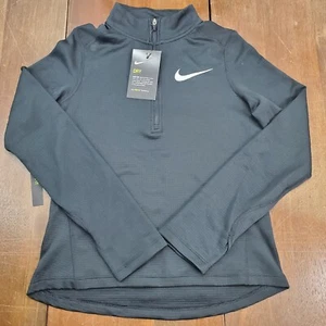 NIKE Dri-Fit MÄDCHEN Langarm 1/4 Reißverschluss Pullover Oberteil Neu mit Etikett Laufen Slim Fit schwarz - Bild 1 von 12