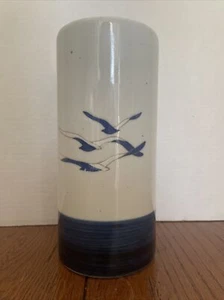 Vintage Otagri Blue White Seagull Bird Vase 8.5” Tall Handcrafted Japan Foil - Picture 1 of 9