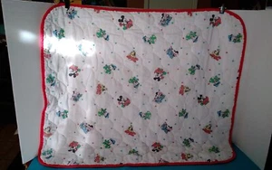 Baby Vintage Disney Babies Mickey Minnie Donald Blanket Quilt Red Trim - Picture 1 of 11