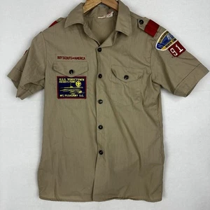 Cub Scout Boy Scouts BSA UNIFORM SHIRT Youth 16 Short Sleeve Patches Tan - Picture 1 of 10