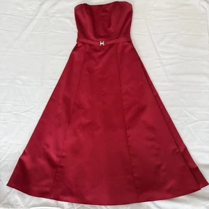 Michelangelo Red Strapless Formal Gown Size 2 Satin Rhinestone Buckle Prom Dress - Picture 1 of 8