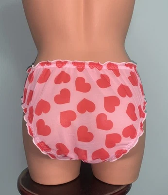 NEW SHEER Whisper Chiffon Panties Hi Cut Brief Panty L to XL  satin Bow Hearts - Image 1 of 4