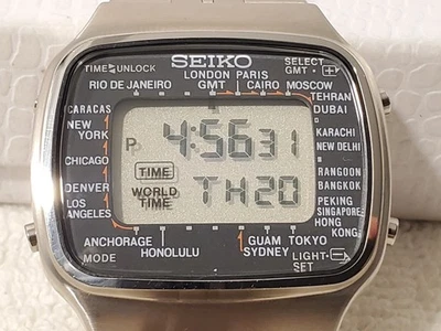 Vintage Seiko LCD World Time Digital Men's Watch Day Date Year Stainless Steel - Image 1 of 4