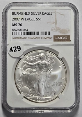 2007-W BURNISHED AMERICAN SILVER EAGLE S$1 NGC MS 70 Certified Coin - Image 1 of 2