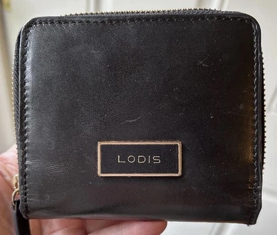 Lodis Cuero Negro Bonito Doble Cremallera Alrededor Billetera Tarjeta, Efectivo, Moneda, Snap PreLoved Foto 1 de 4