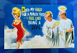 Saucy Bamforth Comic Postkarte 1960er HOLD MY HALO FEEL LIKE BEING A DEVIL Nr. 2048 - Bild 1 von 2