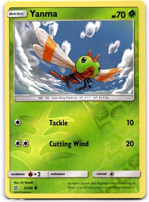 Pokemon TCG Yanma 2/236 Unified Minds Reverse Holo Rare Lightly Played - Image 1 of 2