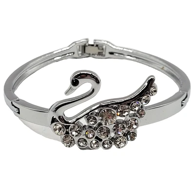 Austrian Crystal Swan Bracelet Silver Tone Sparkly Diamond Cut Rhinestones - Image 1 of 4