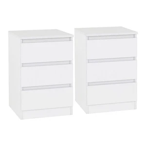 2x Pair of Malvern White 3 Drawer Bedside Tables Cabinet Nightstand Chest - Picture 1 of 8