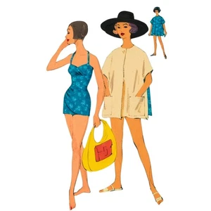 Vintage 1950s Pattern – Bathing Suit & Reversible Beach Coat - Bust 32" (81.3cm) - Picture 1 of 3