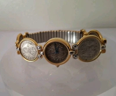 Vintage PEERS HARDY 3 pence 5 Coin Gold Tone Watch Spares Or Repair - Image 1 of 4
