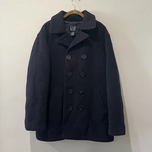 Vintage Gap Pea Coat Men's Medium Navy Quilted Wool Blend Nautical Jacket - Picture 1 of 9