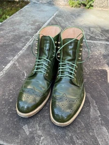 $677 Peter Qu wingtip boots - green shell cordovan, size 43.5 (US 10~10.5) Alden - Picture 1 of 13