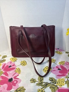 "Bolso de mano de hombro vintage Lamarthe de cuero borgoña con cierre de cremallera 14X9X4""" - Imagen 1 de 14