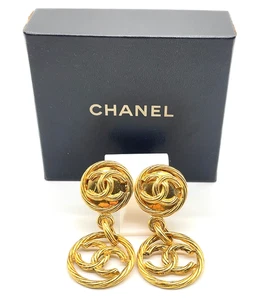 Auténticos Pendientes Chanel Vintage Coco Swing Tornado Coco GP Caja 93P SK050934 - Imagen 1 de 14
