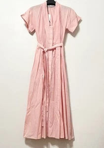 Zara Button Down Midi Shirt Dress Turned Up Sleeve Belted Pocket Pink Small NWT - Picture 1 of 18