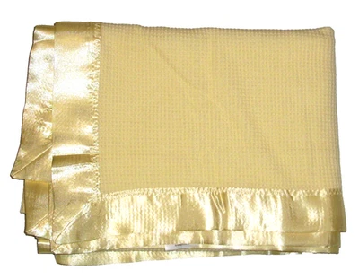 NEW Starting Out Yellow Thermal Satin Trim Baby Blanket Cotton Polyester Lovey - Image 1 of 3
