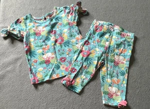 Conjunto de pijama con volantes traseros niñas 12-24 meses floral verde azulado con volantes camisa pantalones lazos - Imagen 1 de 6