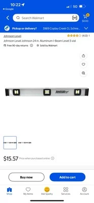 24 Inch Aluminum I Beam Level with Acrylic Vials and Shock Absorbing Caps - Image 1 of 2