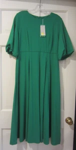 NWT Boden 12P Green Flair Midi Dress  Slight Puff Sleeves Christmas NEW - Picture 1 of 6