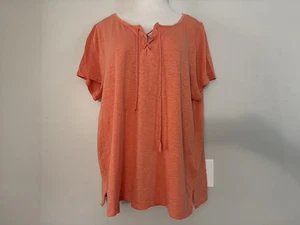 Talbots Woman Lace-Up Orange Short Sleeve Cotton Top Casual Bohemian Sz 2X - Picture 1 of 11
