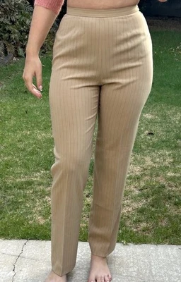 Max Mara 40/4 шерсти w эластичной костюм брюки брюки в тонкую полоску желтовато-коричневый Италии верблюд - Изображение 1 из 4