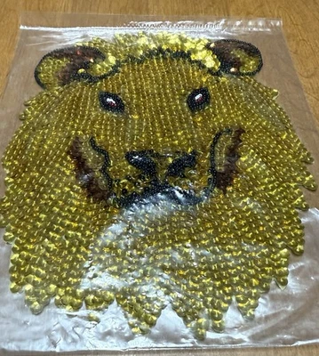 Vintage Handmade Sequined Beaded Lion Head Patch Jacket Pillow Appliqué 60s 70s - Image 1 of 4