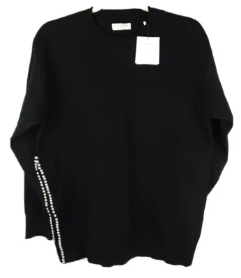 NUEVO SANDRO Paris Francia Jersey Para Mujer M Negro Suéter Forrado Perla Abertura Lateral  Foto 1 de 4