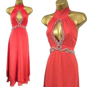 Karen Millen 10UK Vintage Coral Jewel Beaded Backless Grecian Maxi Wedding Dress - Picture 1 of 14