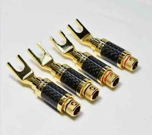 4x Cobre chapado en oro Cable de fibra de carbono Spade Terminal Connector Plug - Imagen 1 de 3