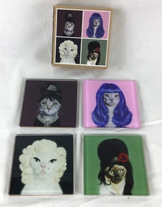 Haustiere Felsen Katze Hepburn Winehouse Perry Monroe Glasuntersetzer Takkoda Empire Kunst - Bild 1 von 8