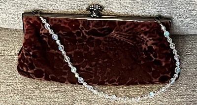 Bolso de mano vintage Kate Landry bolso sin asas marrón floral terciopelo pedrería cuentas Foto 1 de 4