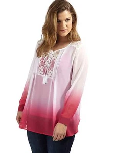 Camicetta chiffon Koko taglie forti inserto pizzo rosa tinta unita taglia 16 nuova con etichette bianco/rosa - Foto 1 di 4