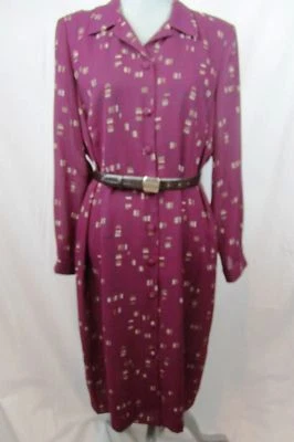 LESLIE FAY SHIRTDRESS PETITES BURGANDY MAROON GRAPHIC Lined Crepe BUTTON DOWN 1 - Image 1 of 2