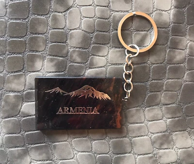 Chaveiro armênio obsidiana feito à mão Ararat Armênia preto presente - Imagem 1 de 2