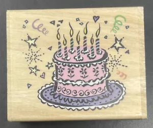 Birthday Special Occasion Cake Confetti Sweet Treat Dessert Wood Rubber Stamp - Picture 1 of 3