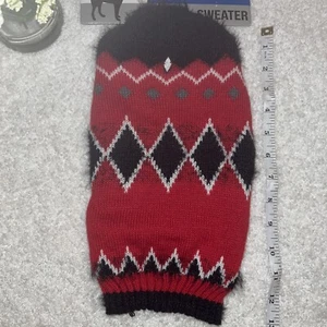 Dog Sweater Clothes SIze XS-S / Neck - Tail 13” Pet Red Black White - Picture 1 of 6