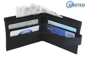 Herren RFID-blockierende Geldbörse Echtleder Herren Luxus schwarz doppelfach faltbar W0032 - Bild 1 von 4