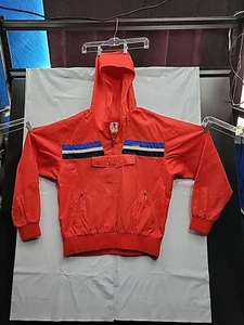 Vintage Descente Japan Red Pockets Zip Hood Windbreaker Jacket Large - Picture 1 of 5