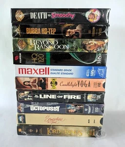 10 Sealed VHS Tapes 2 Blank 8 Multiple Genre Bubba Ho-Tep Octopussy Yoga LOTR - Picture 1 of 6