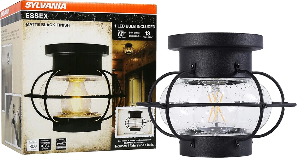 SYLVANIA Essex Vintage 1901 Series Caged Industrial Light Fixture & LED Bulb