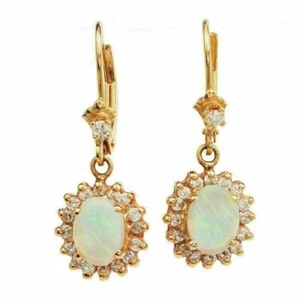 3Ct Lab-Created Fire Opal Drop & Dangle Women's Earrings 14K Yellow Gold Finish - Picture 1 of 4