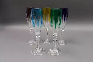 Faberge Crystal Lausanne Multicolored Champagne Flute Glasses Set Of 5 - Picture 1 of 9