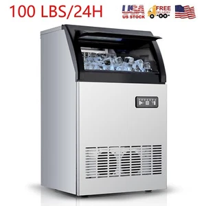 100 LBS/24H Commercial Ice Maker Stainless Ice Cube Machine With 33 lbs Storage - Picture 1 of 7