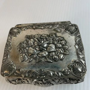 Silver Tone Trinket/Jewelry Box, Vintage Japan Floral Design Red Lining Small - Picture 1 of 5