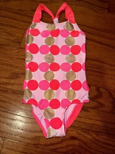 Girls Cat & Jack One Piece Swimsuit Summer  Swim Wear Pink Gold Polka Dot 4/5 - Picture 1 of 5