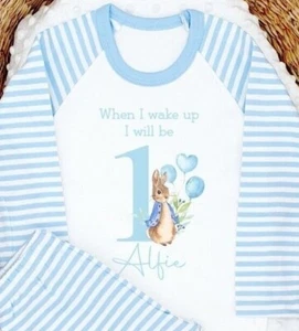 Personalised First Blue Peter Rabbit Birthday Pyjamas (When I wake up I will be) - Picture 1 of 6