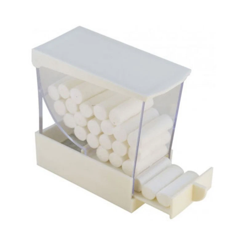 COTTON ROLL DISPENSER PUSH STYLE CLEAR W/ WHITE ACCENT SPRING LOADED PLASDENT - Image 1 of 1