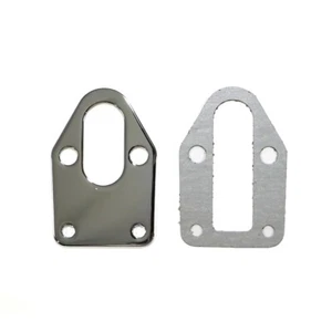 Small Block Chevy Chrome Steel Fuel Pump Mounting Plate W/ Gasket SBC 350 400 - Foto 1 di 2
