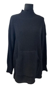 Suéter túnica cuello falso bolsillo canguro playa negro talla M RDI talla grande NUEVO - Imagen 1 de 9